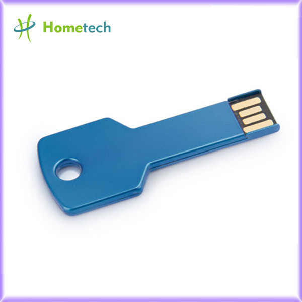 Blue / Green Metal Key Shaped USB Flash Drive Customized Log